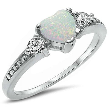 Heart Promise Ring Lab Created White Opal 925 Sterling Silver